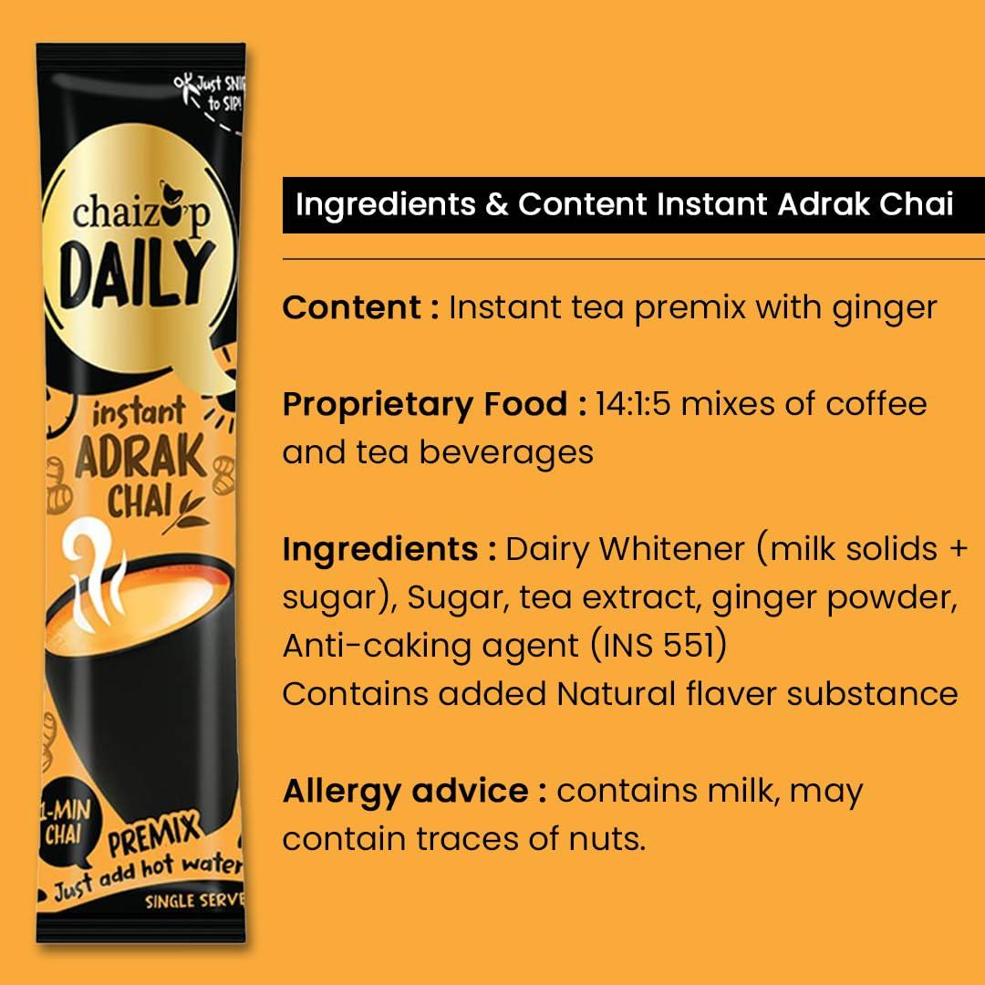 Chaizup Daily 1 Min Instant Adrak Chai Premix - 30 Sachets | Adrak Flavours | 30 Servings | 420g